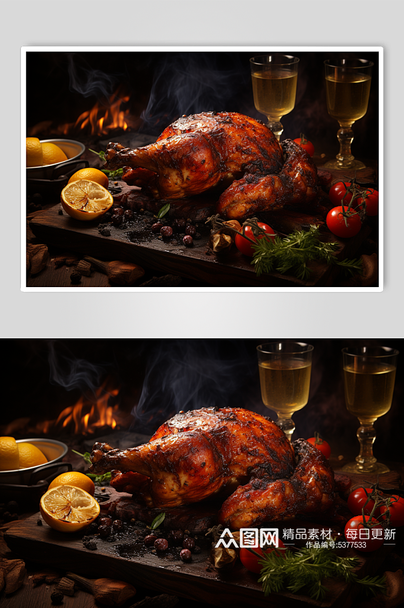AI数字艺术美味烟熏烧鸡美食摄影图素材