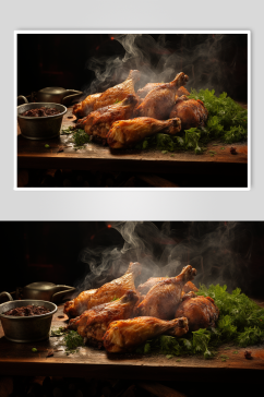 AI数字艺术美味烟熏烧鸡美食摄影图