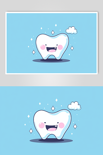 AI数字艺术卡通拟人牙齿口腔护理插画