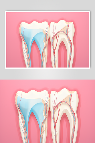 AI数字艺术卡通牙科牙齿内部结构插画