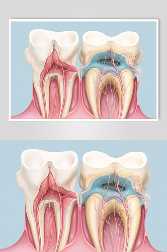 AI数字艺术卡通牙科牙齿内部结构插画