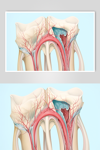 AI数字艺术卡通牙科牙齿内部结构插画