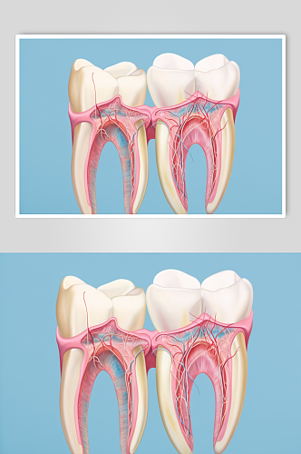 AI数字艺术卡通牙科牙齿内部结构插画