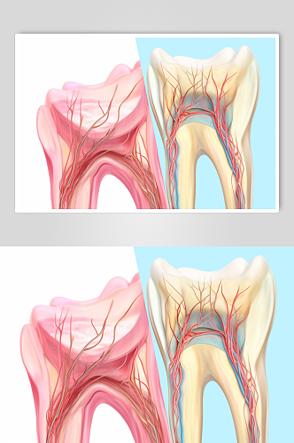 AI数字艺术卡通牙科牙齿内部结构插画