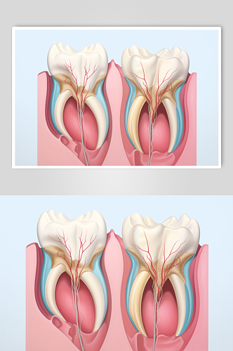 AI数字艺术卡通牙科牙齿内部结构插画