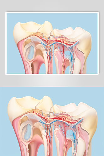 AI数字艺术卡通牙科牙齿内部结构插画