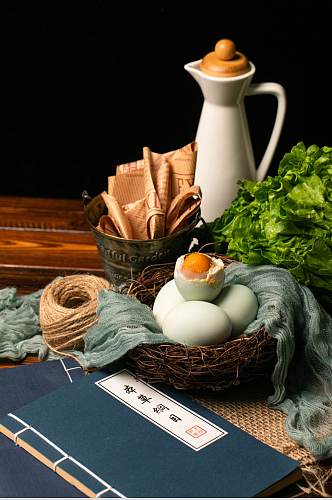 复古纱巾咸鸭蛋蛋黄美食食物摄影图片