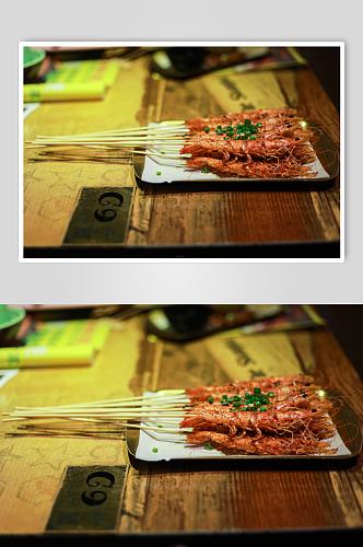 炭烤大虾鸭脚煲美食摄影图片