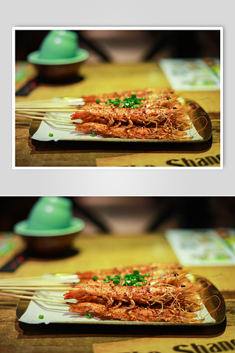炭烤大虾鸭脚煲美食摄影图片