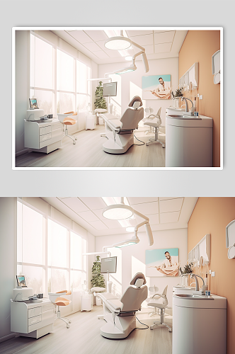 AI数字艺术手绘牙科诊所诊室场景摄影图片
