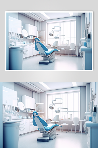 AI数字艺术卡通牙科诊所诊室场景摄影图片
