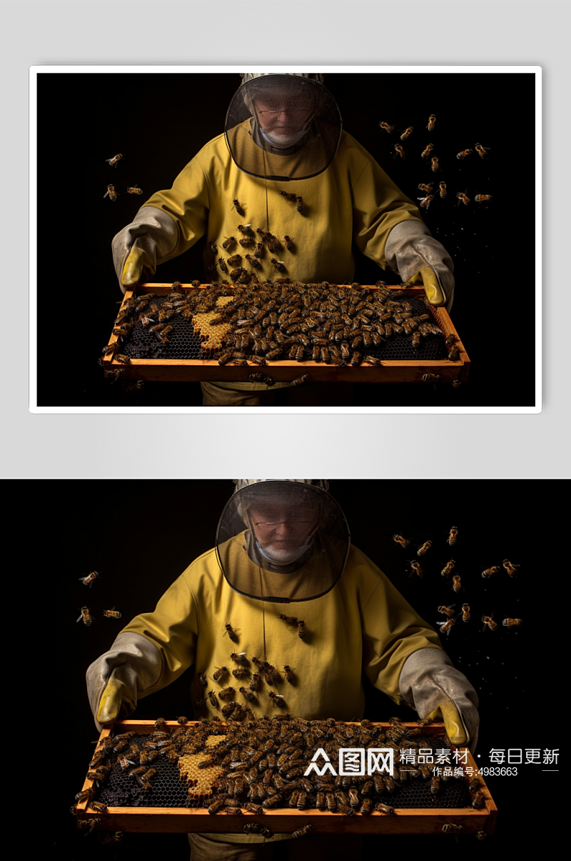 AI数字艺术清晰养蜂人蜂箱蜜蜂摄影图片素材