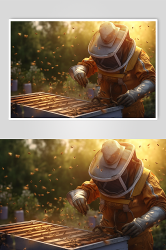AI数字艺术清晰养蜂人蜂箱蜜蜂摄影图片