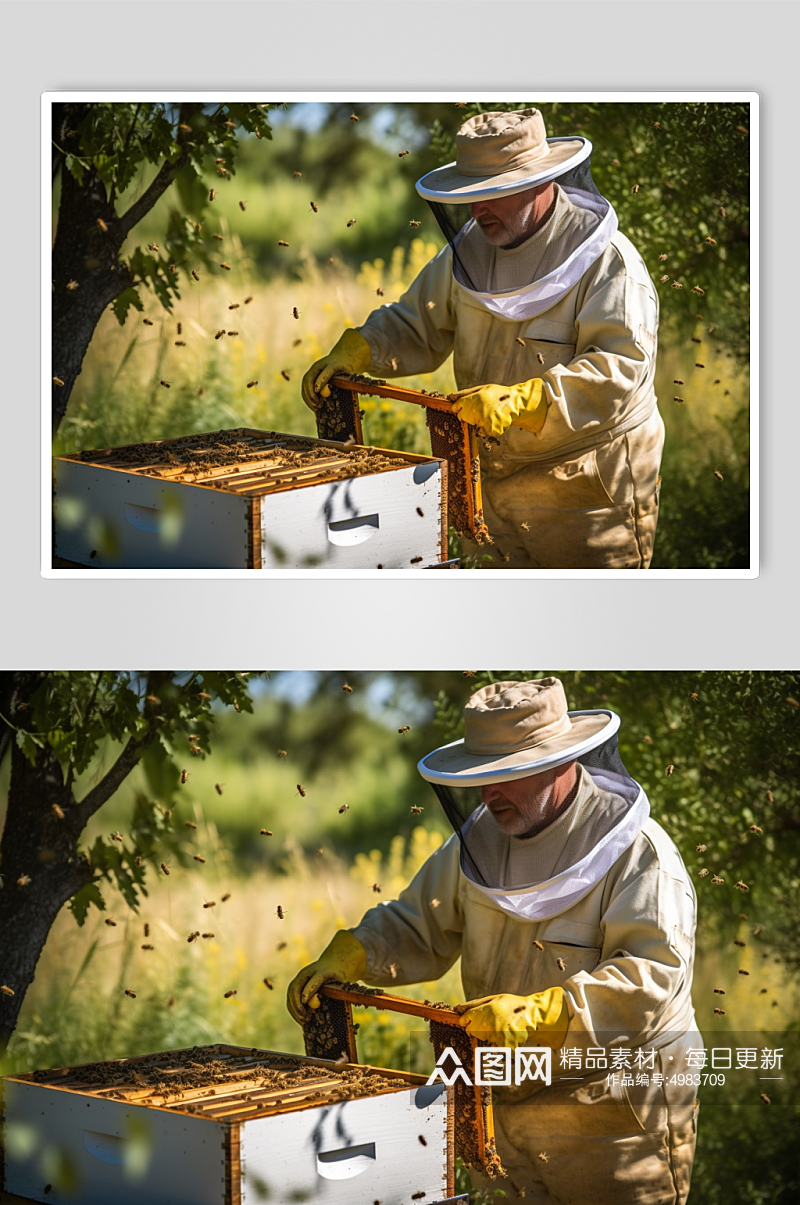 AI数字艺术简约养蜂人蜂箱蜜蜂摄影图片素材