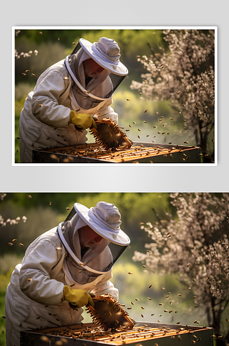 AI数字艺术简约养蜂人蜂箱蜜蜂摄影图片