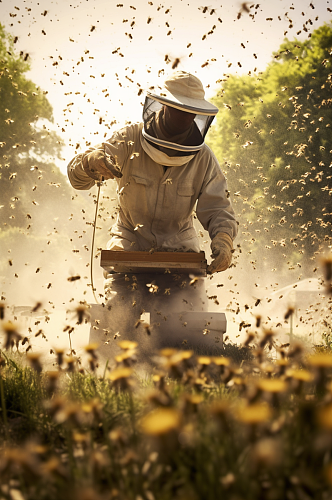 AI数字艺术创意养蜂人蜂箱蜜蜂摄影图片