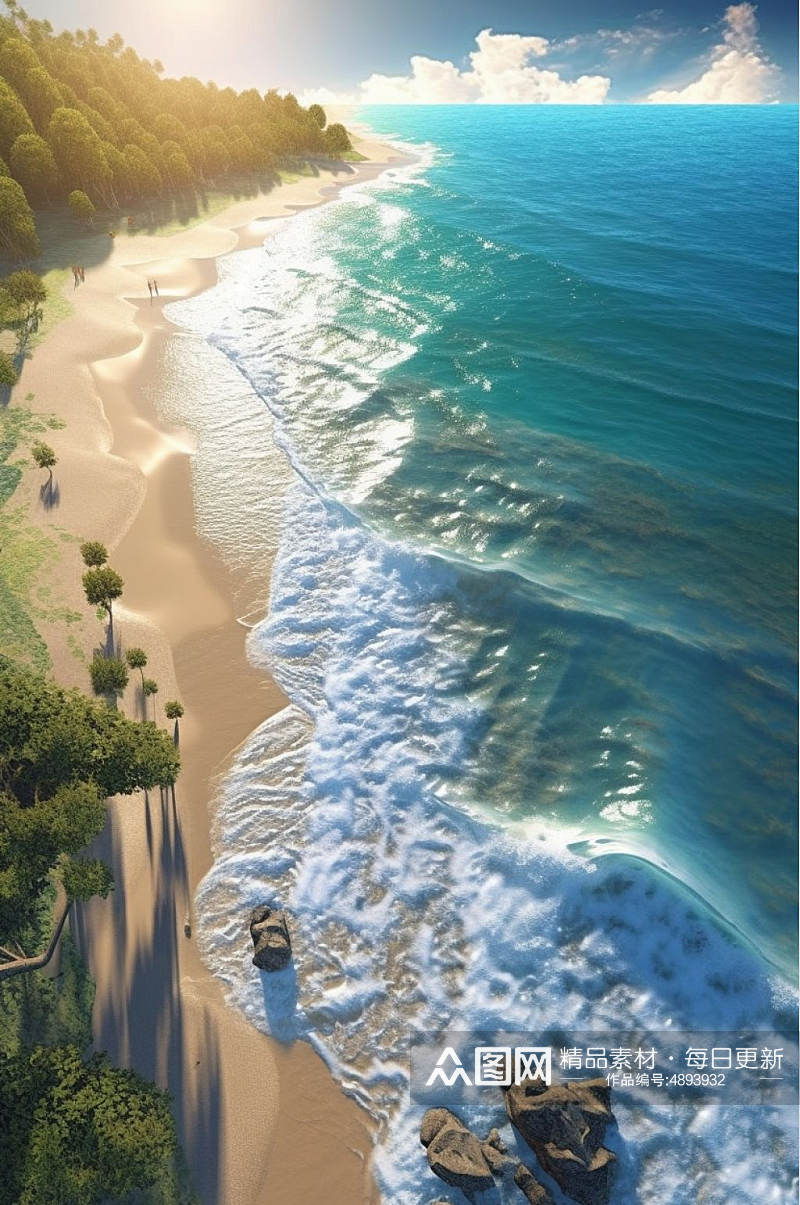 AI数字艺术绿色厦门海水阳光沙滩图片素材