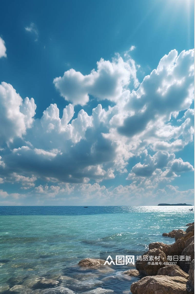 AI数字艺术厦门蓝天白云阳光沙滩摄影图素材