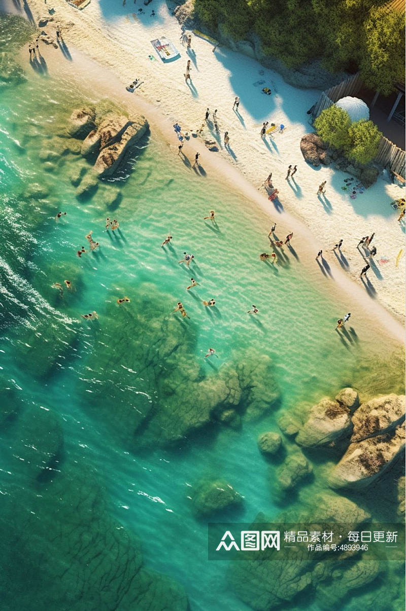 AI数字艺术绿色海水阳光沙滩素材