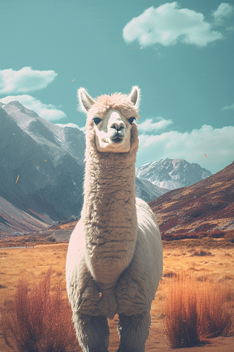 AI数字艺术可爱羊驼动物摄影图片