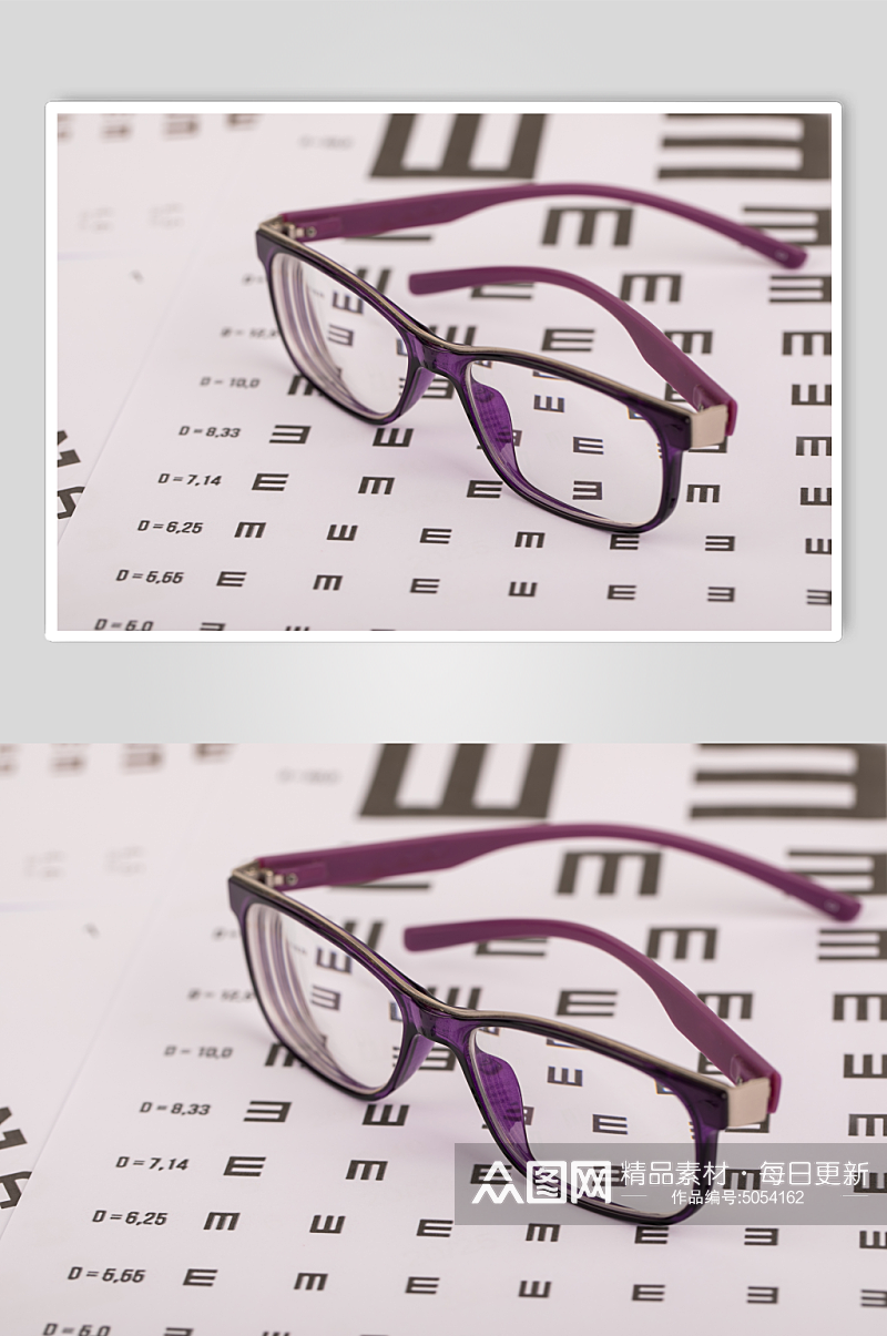 紫色边框眼镜预防近视眼镜配镜摄影图片素材