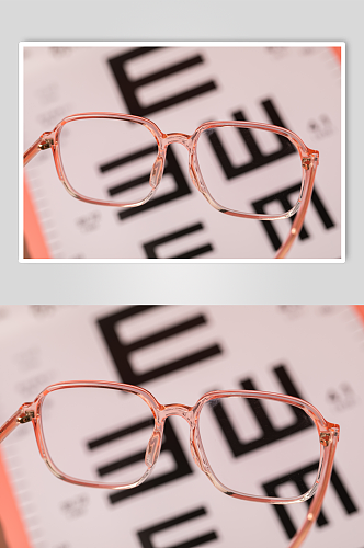 粉色边框眼镜预防近视眼镜配镜摄影图片