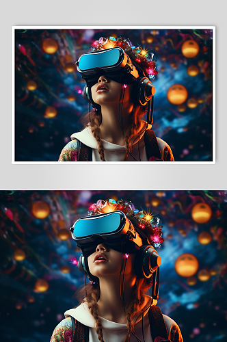 AI数字艺术潮流时尚VR眼镜女孩图片