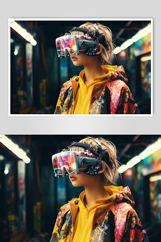 AI数字艺术潮流时尚VR眼镜女孩图片