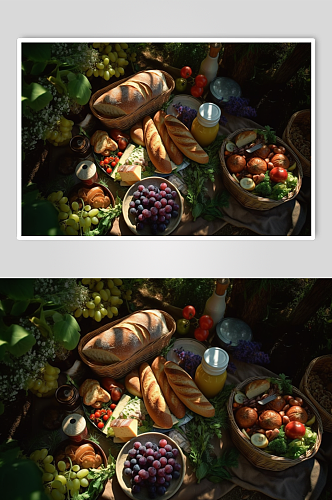 AI数字艺术高清水果面包户外野餐摄影图片