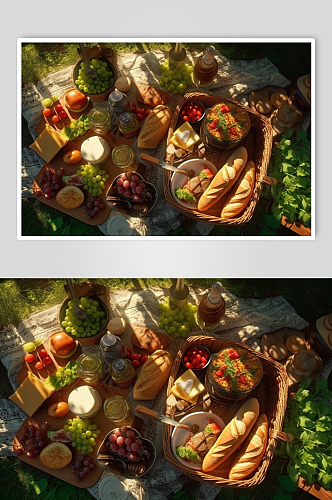 AI数字艺术高清水果面包户外野餐摄影图片