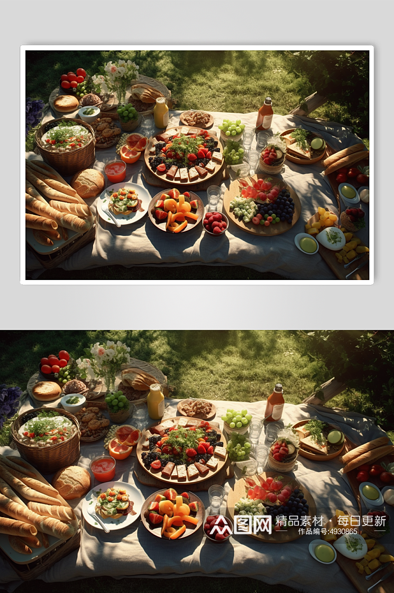 AI数字艺术高清水果面包户外野餐摄影图片素材