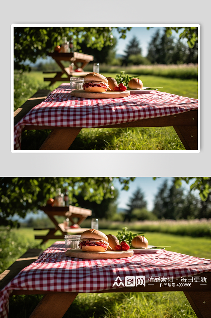 AI数字艺术高清汉堡户外野餐摄影图片素材