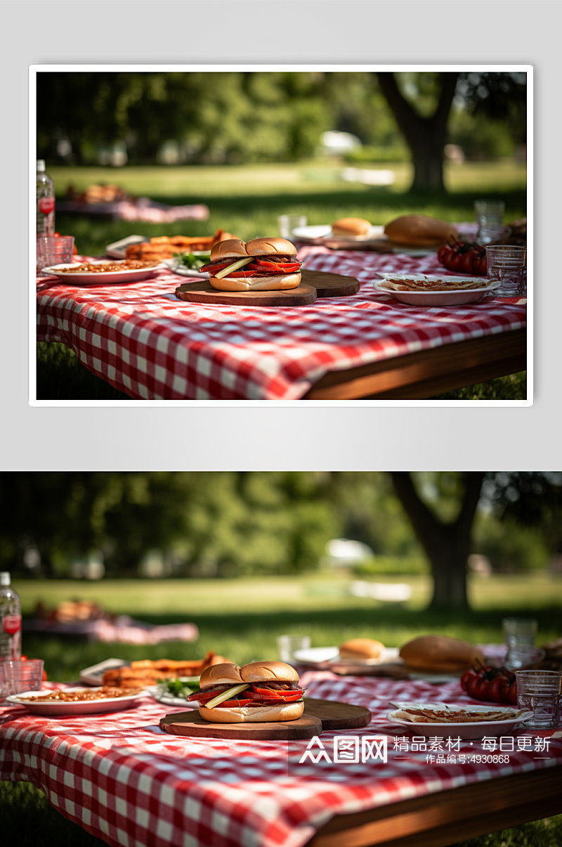 AI数字艺术高清汉堡户外野餐摄影图片素材