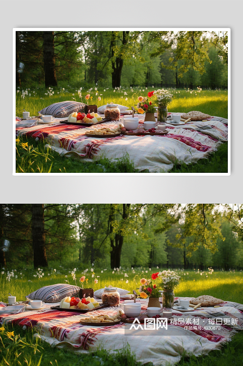 AI数字艺术清新水果户外野餐摄影图片素材