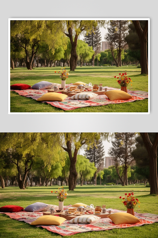 AI数字艺术清新水果户外野餐摄影图片