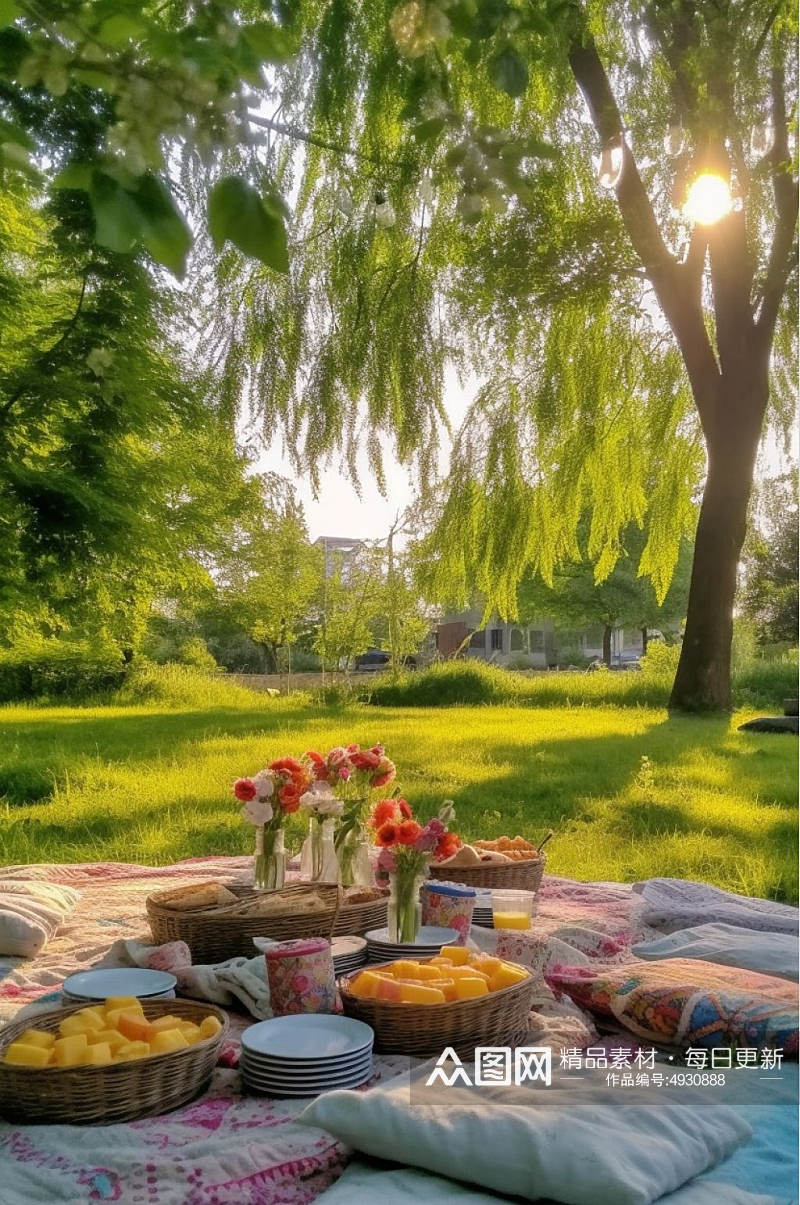 AI数字艺术清新水果户外野餐摄影图片素材