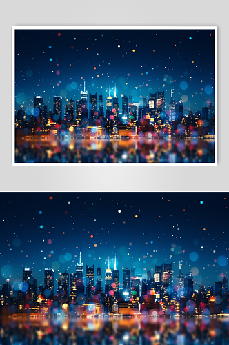 AI数字艺术城市夜景光斑摄影图片
