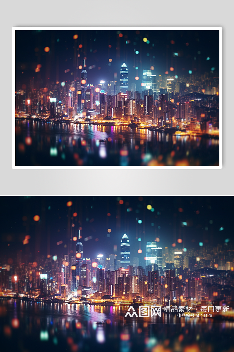 AI数字艺术城市夜景光斑摄影图片素材