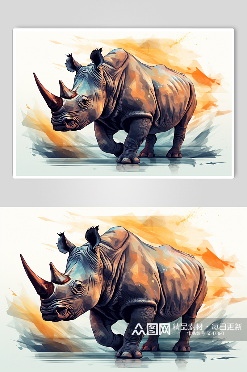 AI数字艺术野生动物犀牛创意插画素材