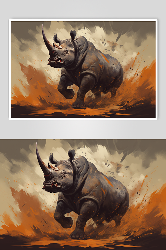 AI数字艺术野生动物犀牛创意插画