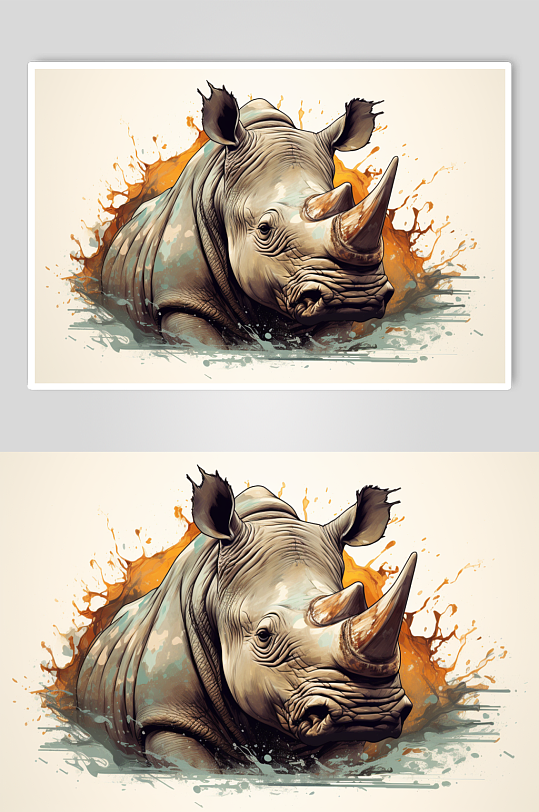 AI数字艺术野生动物犀牛创意插画
