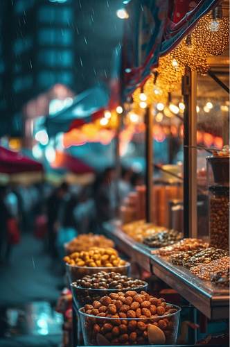 AI数字艺术简约摆摊夜市小吃街摄影图片