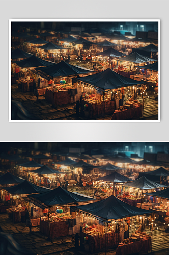 AI数字艺术简约摆摊夜市小吃街摄影图片