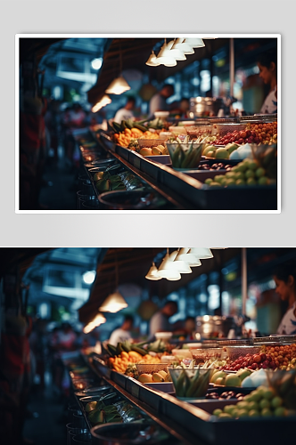AI数字艺术高清摆摊夜市小吃街摄影图片