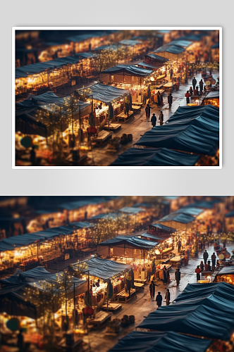 AI数字艺术高清摆摊夜市小吃街摄影图片