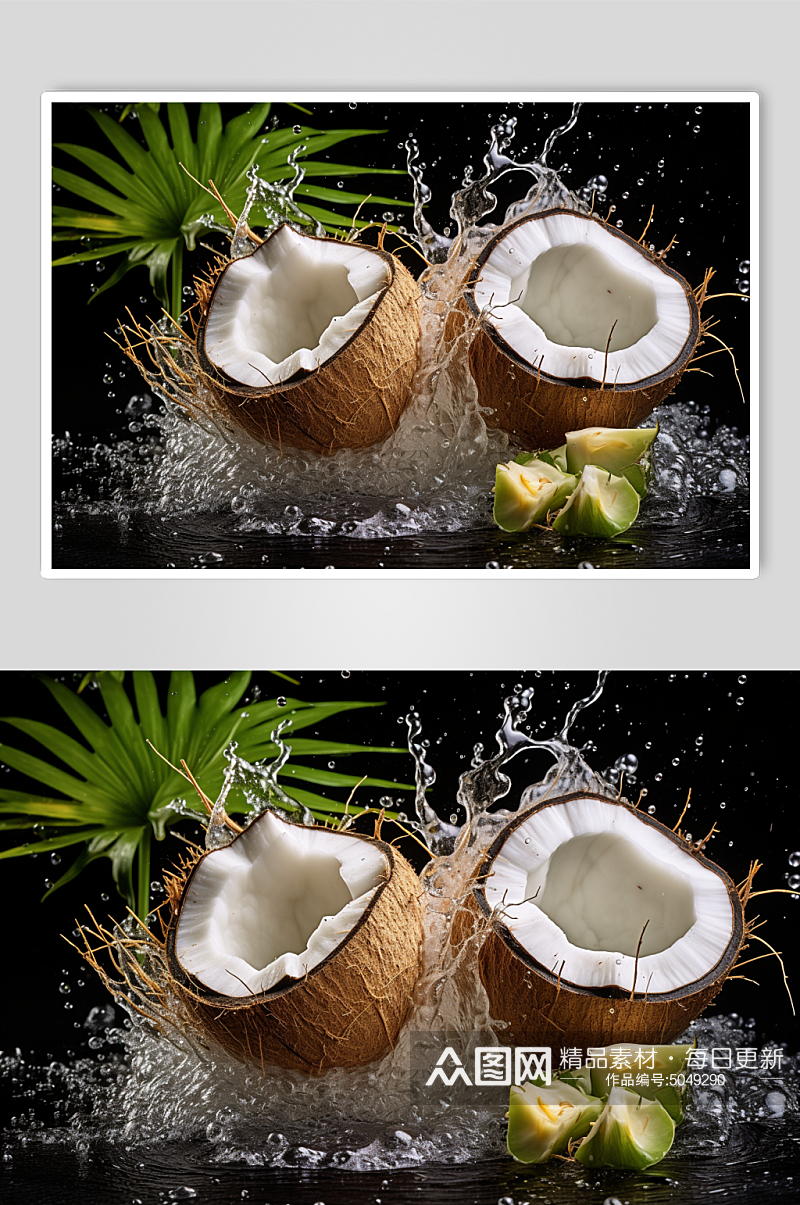 AI数字艺术新鲜的椰子广告杂志摄影图片素材