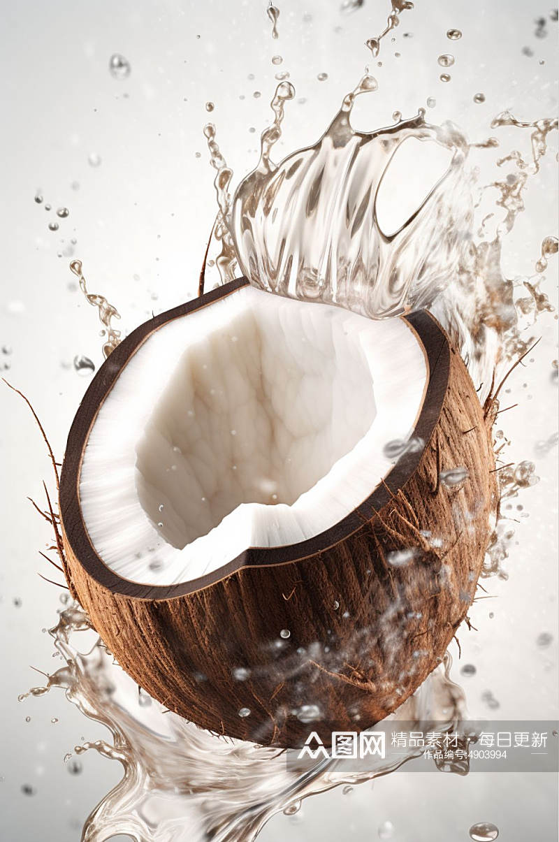 AI数字艺术高清椰子椰汁液体飞溅模型元素素材
