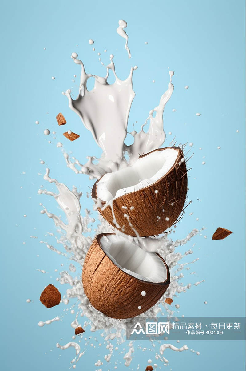 AI数字艺术清新椰汁奶昔牛奶液体飞溅模型元素素材
