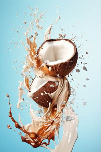 AI数字艺术清新椰汁牛奶液体飞溅模型元素