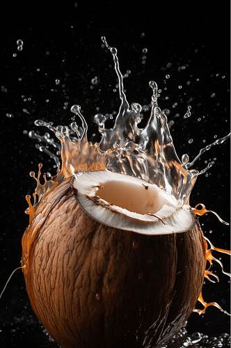 AI数字艺术创意椰子椰汁液体飞溅模型元素